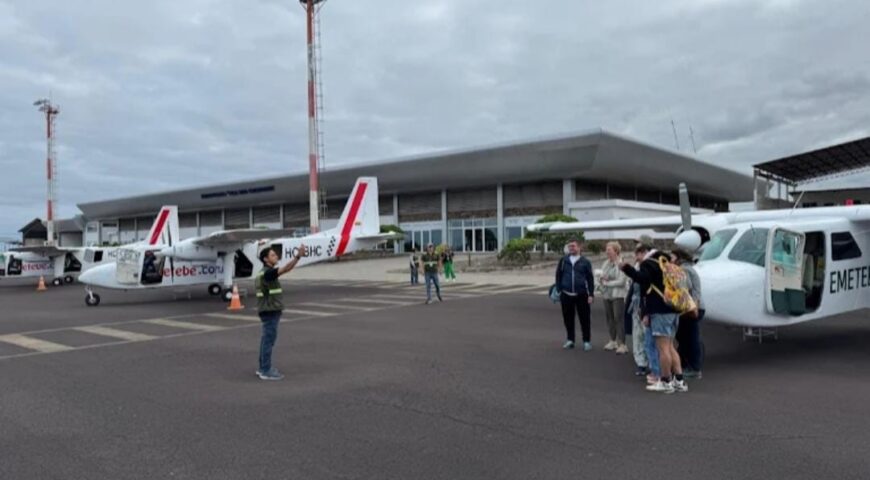 Interisland flight plane in the Galapagos Islands